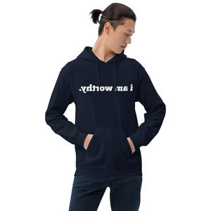 Open image in slideshow, I AM WORTHY Mirror Affirmation Hoodie (White Text) - 9 COLORS!
