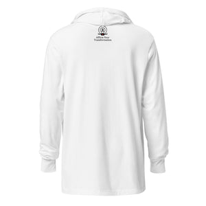 "Show Love without Reservations" Oneness long-sleeve tee with hood (Unisex, White)