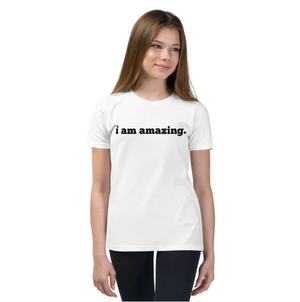 I AM AMAZING Mirror Affirmation Tee (Youth, White, Short-Sleeve)