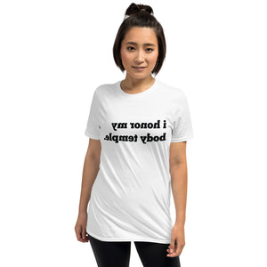 Open image in slideshow, I HONOR MY BODY TEMPLE Mirror Affirmation Tee (White, Short-Sleeve)

